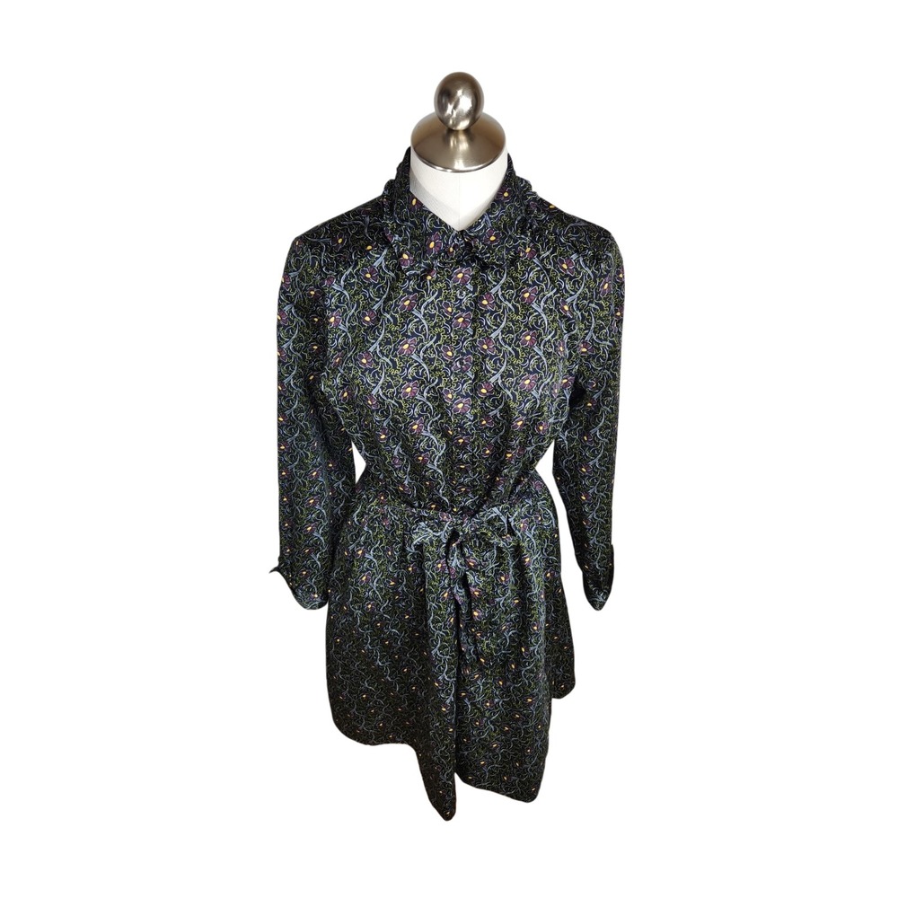 Brooks Brothers Dress Size 10 Floral Print Tie Belt Ruffle Collar Dark Academia